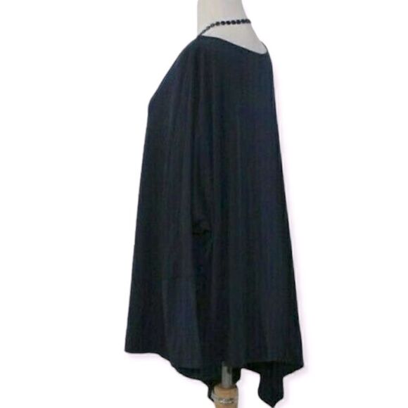 MISSLOOK NAVY BLUE ASYMMETRICAL HEM LONG SLEEVE STRETCHY TRAPEZE TOP LARGE NWOT - Picture 3 of 7